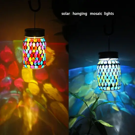 Outdoor Hanging Lights, Solar Table Lamps & Cool Blue Color Mosaic Glass Lights, Outdoor Waterproof Solar Night Lights, Garden,Patio,Pathway & Yard Décor {5}