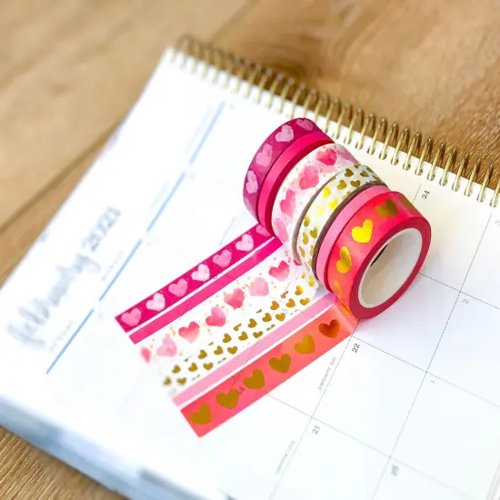 FOILEDValentine's Pink & Gold Hearts Washi Tape Set (#W014) {2}