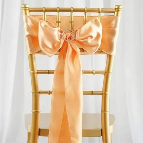 10Pcs Satin Chair Sashes for Wedding Reception Decor Peach {1}