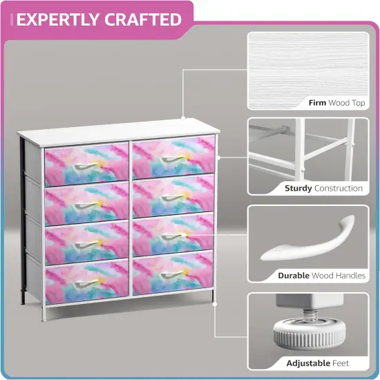 Sorbus Extra Wide Dresser Organizer With 8 Drawers - Large Storage Furniture for Bedroom, Hallway, Living Room, Nursery & Closet Tie dye blue/pink {5}