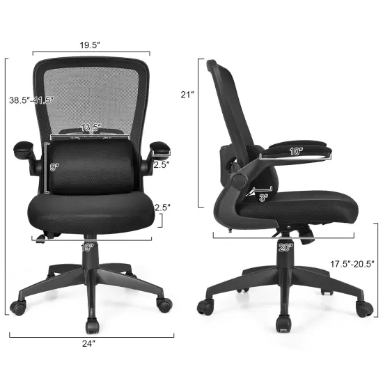 CostwayMesh Office Chair Adjustable Height&Lumbar Support Flip up Armrest Black {2}