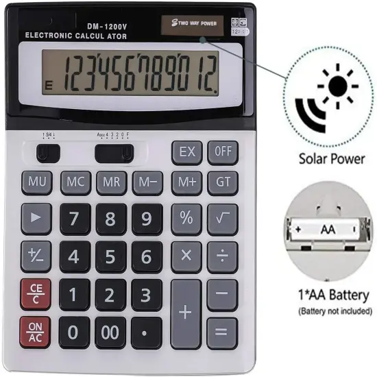 Kitcheniva Standard Function Dual Power 12-Digit Desktop Calculator {3}
