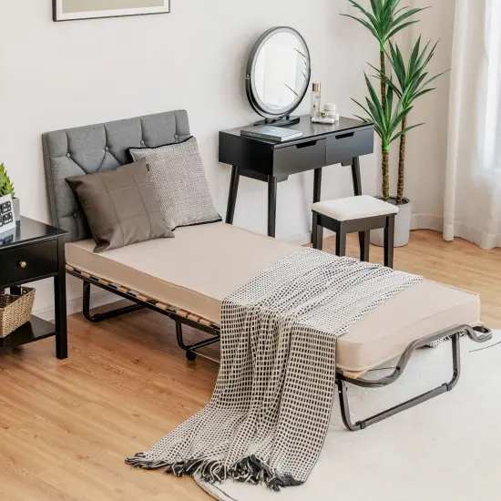 Costway Folding Bed w/Memory Foam Mattress Dust-Proof Bag Rollaway Metal Bed Sleeper Made in Italy {2}