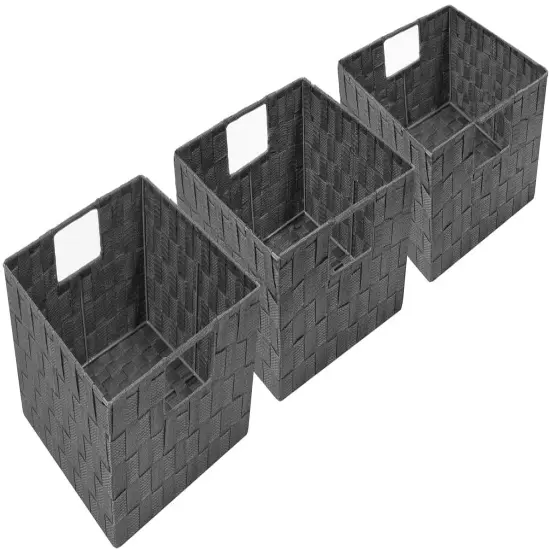 Sorbus Woven Basket Bin Set - Shelf Storage Tote Baskets for Household Items - Stackable with Woven Straps and built-in Carry Handles (3 Pack) Gray {5}