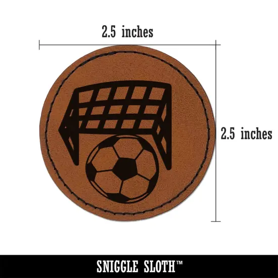 Soccer and Goal Net Round Iron-On Engraved Faux Leather Patch Applique - 2.5" Brown {3}