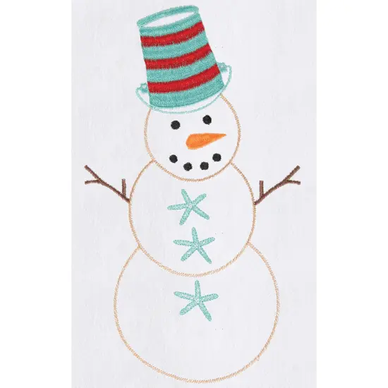 Coastal Snowman with Blue Starfish Buttons Cotton Flour Sack Kitchen Dish Towel27L x 18W in. {3}