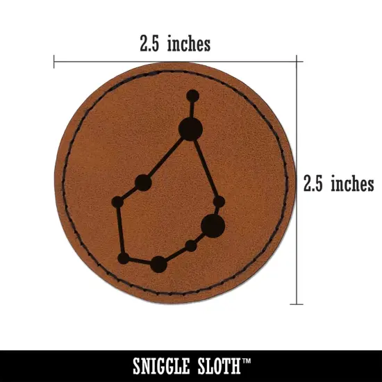 Capricorn Zodiac Star Constellations Round Iron-On Engraved Faux Leather Patch Applique - 2.5" Brown {3}