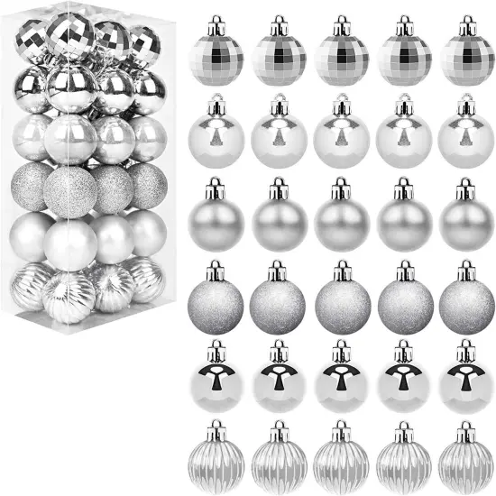 1.6in 36-Piece Shatterproof Christmas Balls - Xmas Tree Ornaments Silver {1}