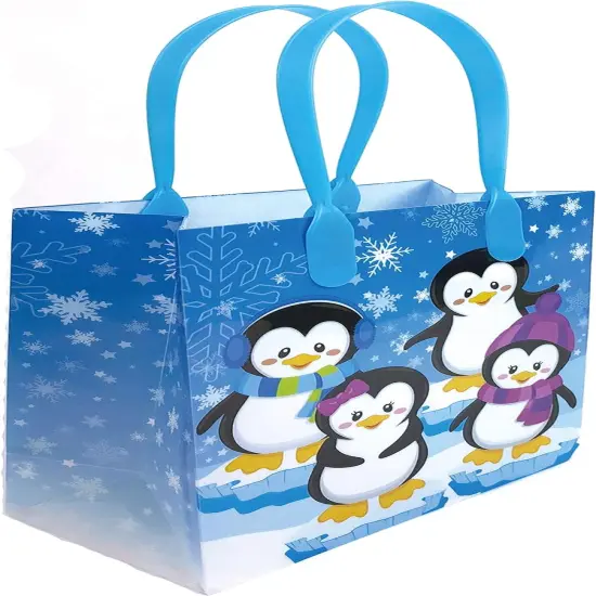 Tiny Mills Penguin Winter Themed Party Favor Bags Treat Bags with Handles Candy Bags for Holiday Party Gift Bags Christmas Holiday Party Supplies,12 Pack {5}