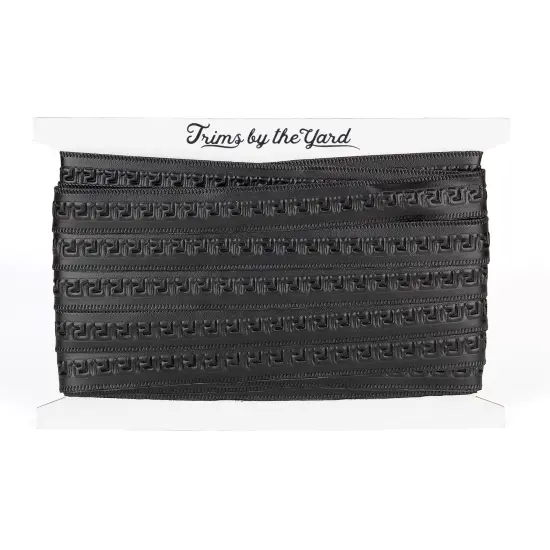 10 Yards of Cassandra Greek Key Embossed Vegan Leather Tape Trim | 10 yard cut Black {3}
