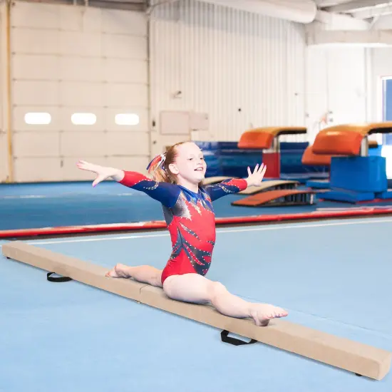 7 Feet Folding Portable Floor Balance Beam with Handles for Gymnasts Brown {1}
