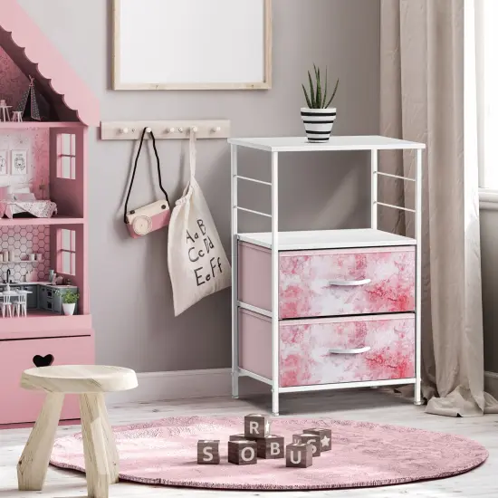 Sorbus Nightstand 2-Drawer Shelf Storage - Bedside Furniture & End Table Chest Dresser with Steel Frame, Wood Top & Easy Pull Fabric Bins for Home, Bedroom, Closets, Bathroom, Office & College Dorm Tie Dye Pink {4}