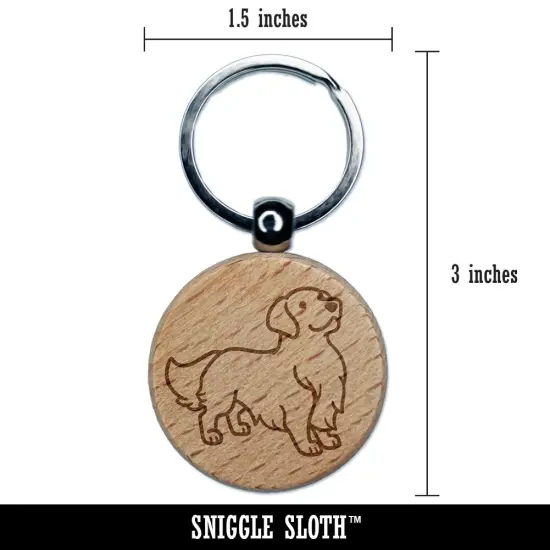 Golden Retriever Standing Dog Engraved Wood Round Keychain Tag Charm {2}