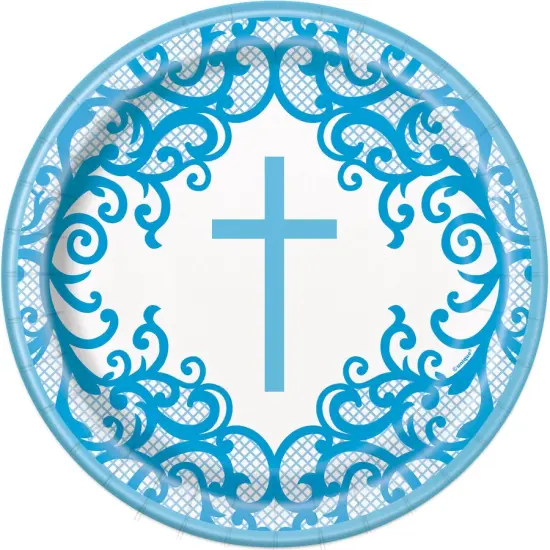 Fancy Blue Cross Round 9" Dinner Plates, 8ct {1}