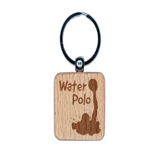 Water Polo Player in Water Fun Text Engraved Wood Square Keychain Tag Charm {1}