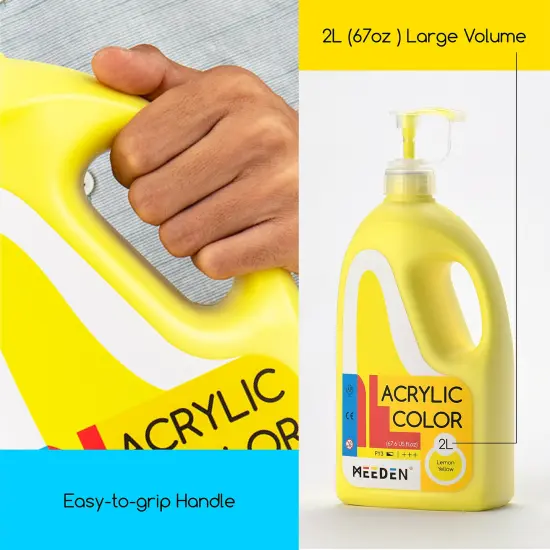 MEEDEN Lemon Yellow Acrylic Paint with Pump Lid, 1/2 Gallon (2L /67.6 oz.) Heavy-Body Non-Toxic Rich Pigment Color, Perfect for Art Class, Wall Painting, Painting Party & Creative DIY {4}