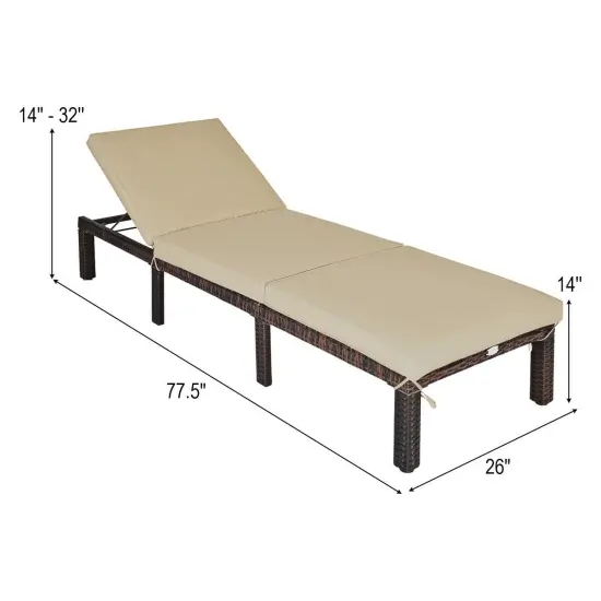 Outdoor Rattan Adjustable Cushioned Chaise Brown {5}