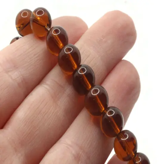 42 8mm Clear Brown Round Glass Beads {2}