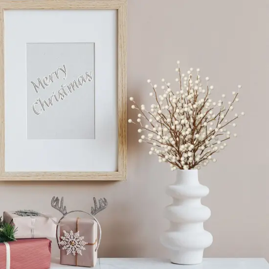 Set of 12: White Holly Berry Stems with 35 Lifelike Berries | 17" Long | Festive Accents | Seasonal Picks | Winter Florals | Christmas Berries | Home & Office Decor {2}