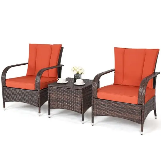 3PCS Outdoor Patio Rattan Wicker Furniture Set - Orange {3}