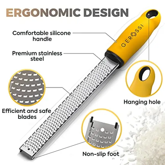 Stainless Steel Cheese and Citrus Zester Grater w/Extra Sharp Blade - Perfect for Lemons, Parmesan, Garlic, Chocolate - Spice Up any Kitchen Dish in Seconds with Your Premium Hand Held Shredder {1}