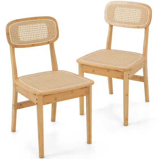 Costway Rattan Accent Chairs Set of 2 Bamboo Frame Cane Woven Backrest &Seat Dining Room {1}