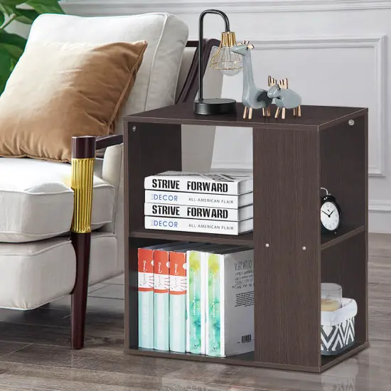 2-Tier Side End Table with Storage Shelves Brown {6}