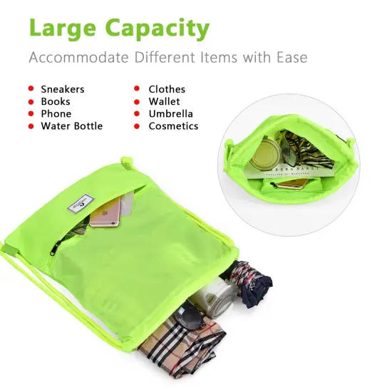 Costway Drawstring Backpack String Bag Folding Sports Sack w/Zipper Pocket Black\Blue\Green\Pink {5}