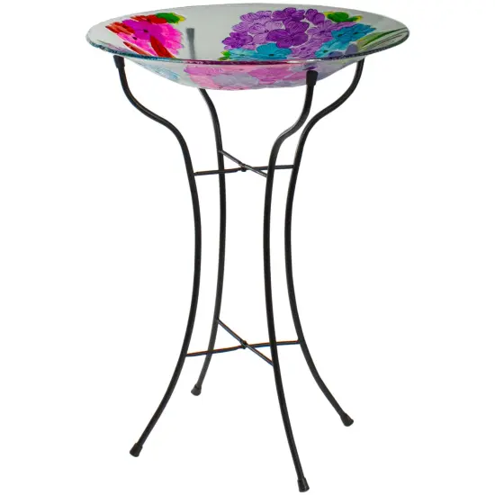 Northlight 18” Pink and Purple Dragonflies Hand Painted Glass Outdoor Patio Birdbath White {4}