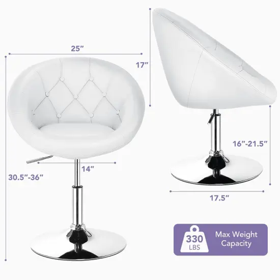 1 Piece Adjustable Modern Swivel Round Tufted White {4}