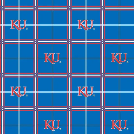 Sykel Enterprises-University of Kansas Flannel Fabric-Kansas Jayhawks Plaid Cotton Flannel Fabric {1}