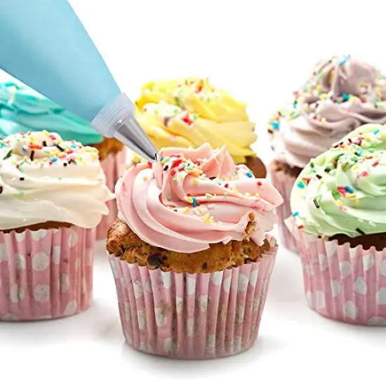 Piping Bags and Tips Set, Cakes Decorating Kit Supplies with 2 Reusable Pastry Bags, 18 Frosting Tips, 2 Couplers, 2 Bag Ties, 3 Cake Scraper, Cake Decorating Tools for Cookie Icing {4}