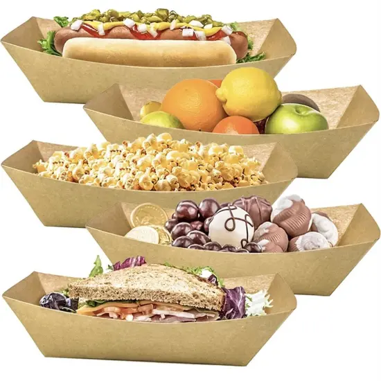 Pape Kraft Food Tray Boat Brown Disposable Serving Trays {2}