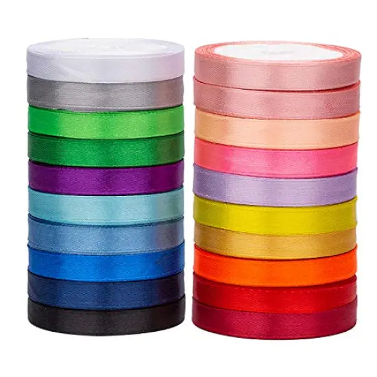 LIUYAXI 20 Colors 100 Yard Satin Ribbon Fabric Ribbon Silk Ribbon Embellish Ribbon Rolls, 2/5" Wide 5 Yard/Roll, Ribbons Perfect for Crafts, Hair Bows, Gift Wrapping, Wedding Party Decoration and More {6}