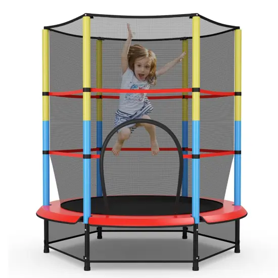 55 Inches Kids Trampoline Recreational Bounce Jumper with Safety Enclosure Net {3}