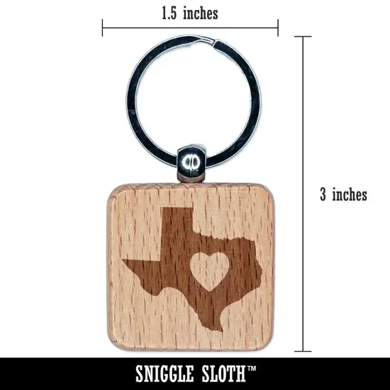 Texas State with Heart Engraved Wood Square Keychain Tag Charm {2}