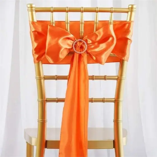 10Pcs Satin Chair Sashes for Wedding Reception Decor Orange {1}
