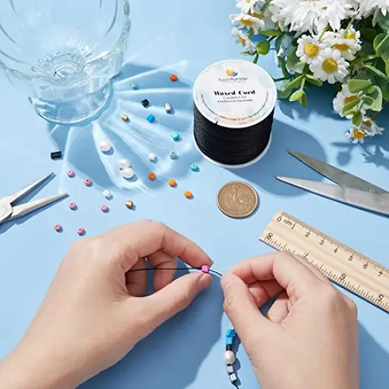 116 Yards0.5mm Black Waxed Polyester Cord, Waxed String Wax Cord Round Beading String Roll Craft Cord for Waist Beads Bracelet Necklace Jewelry Making Macrame Supplies {4}