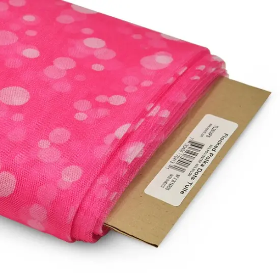 Premium Flocked Polka Dot Tulle Fabric Bolt of 54" X 25 Yards Fuchsia {1}