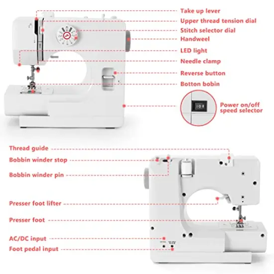 Sewing Machine, Mini Sewing Machine, Electric Portable Sewing Machine for Beginners, 12 Stitch Dual Speed with Foot Pedal & Sewing Kit {4}