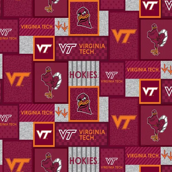 Sykel Enterprises-Virginia Tech Fleece Fabric-Virginia Tech Hokies College Patch Fleece Blanket Fabric-Sold by the yard {1}