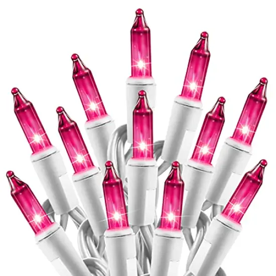 100 Pieces Christmas Pink Mini String Lights - 25 Feet Detachable Incandescent Bulb Waterproof Fairy Lights Plug in for Indoor Outdoor Party Patio Xmas Tree Valentine's Day Decoration, White Wire {2}