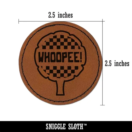Whoopee! Funny Fart Cushion Round Iron-On Engraved Faux Leather Patch Applique - 2.5" Brown {3}