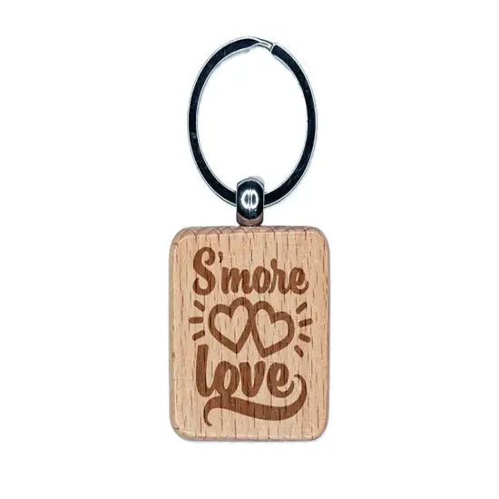 S'more Love Double Hearts Anniversary Valentine's Day Engraved Wood Square Keychain Tag Charm {1}