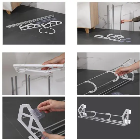 Shoe Rack Over the Door Wall Mounted Metal Storage Organizer. White {5}