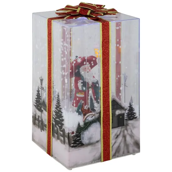 Northlight Musical Santa Lighted Snowing Gift Box with Ribbon Christmas Decoration - 12" Multi {4}