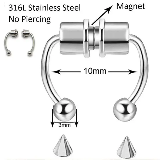 Kitcheniva Magnetic Non Piercing Fake Nose Rings Silver {4}