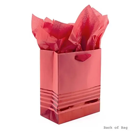 Hallmark 9" Medium Gift Bag with Tissue Paper (Red Foil Stripes) for Christmas, Birthdays, Father's Day, Graduations, Valentines Day, Sweetest Day {4}