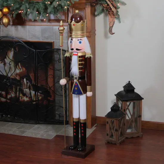 Northlight 48" Burgundy and White Wooden Christmas Nutcracker King with Scepter Red {3}