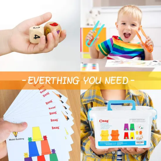 Counting Bears with Matching Sorting Cups,Pre-School Math Learning Games with 2 Dices,Color Recognition STEM Educational Toy for Toddler Bonus Tweezers, Storage Box, Activity Cards {5}